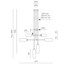 Plafonnier, Atil, noir mat et verre opalin, Ø127,5cm, H206cm - Aromas del Campo
