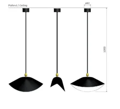 Plafonnier bibliothèque, 1 bras fixe, noir, h100 cm - Serge Mouille