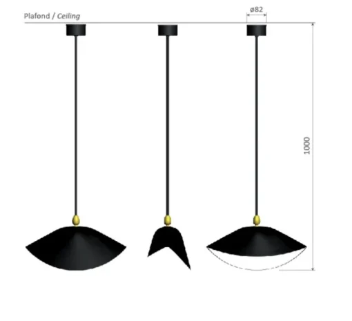 Plafonnier bibliothèque, 1 bras fixe, noir, h100 cm - Serge Mouille