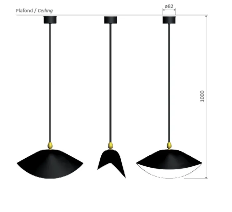 Plafonnier bibliothèque, 1 bras fixe, noir, h100 cm - Serge Mouille