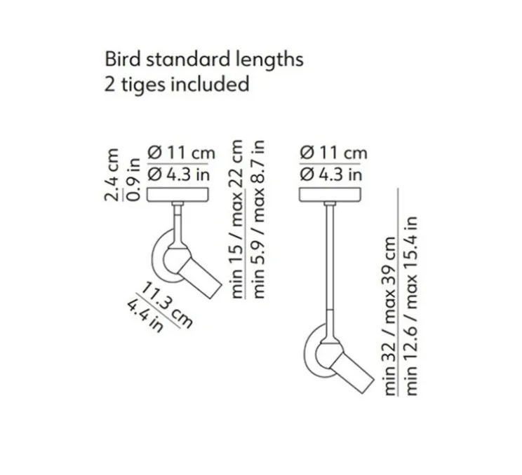 Plafonnier, Bird + 2 tiges incluses, blanc, LED, dim, 2700K, 660 lm, Ø11cm, H39cm - KDLN