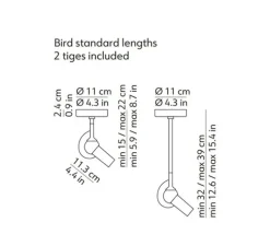 Plafonnier, Bird + 2 tiges incluses, noir, LED, dim, 2700K, 660 lm, Ø11cm, H39cm - KDLN