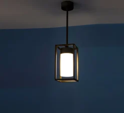 Plafonnier, Cubic 3368, Laiton vieilli, verre opale, IP44, Ø15cm, H63,2cm - Moretti Luce