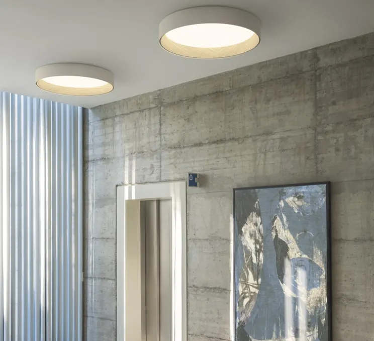 Plafonnier, Duo Petra 4872, blanc, chêne, LED, dim, 2700K, 3967 lm, Ø78cm, H12cm - Vibia