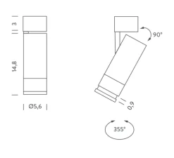 Plafonnier, Elba, variable TRIAC, noir, LED, 2700K, 900lm, Ø5,6cm, H14,8cm - Nemo Lighting