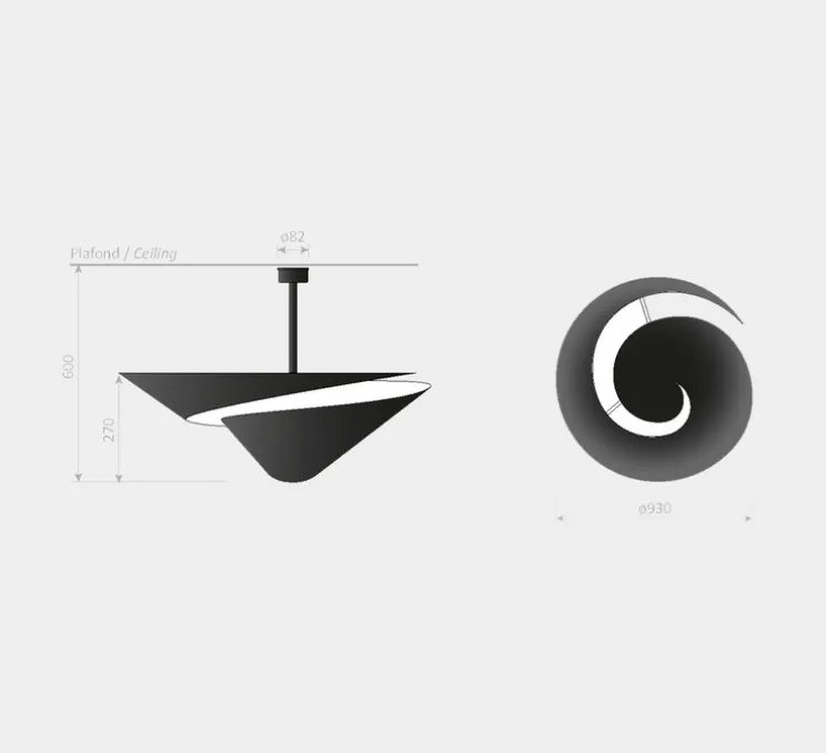 Plafonnier, Escargot 85, noir, Ø93cm, H60cm - Serge Mouille