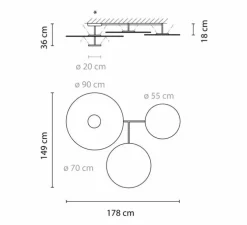 Plafonnier, Flat 5922, blanc, LED, dim, 2700K, 13920lm, L178cm, H36cm - Vibia