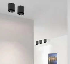 Plafonnier, FlatLED T1 (Lens) Surface Mounted, noir mat, LED, 2700K, 1335lm, Ø12cm, H12,3cm - Doxis