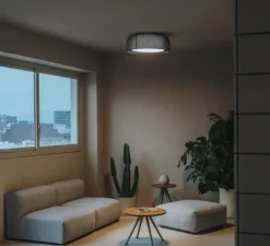 Plafonnier, Gong, gris, LED, dim, 2700K, 1464 lm, Ø61,2cm, H24,8cm - LEDS C4