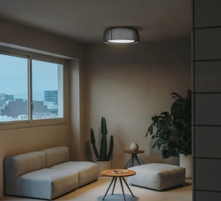 Plafonnier, Gong, gris, LED, dim, 2700K, 1464 lm, Ø61,2cm, H24,8cm - LEDS C4