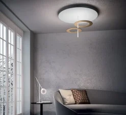 Plafonnier, Hula Hoop S2, Blanc, laiton, LED, dim, 2700-3000K, 7295 lm, Ø66cm, H40cm - Icone