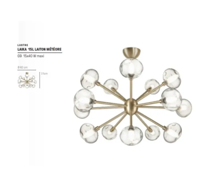 Plafonnier, LAIKA, 15 globes, laiton, Ø82cm, H51cm - CVL Manufacture