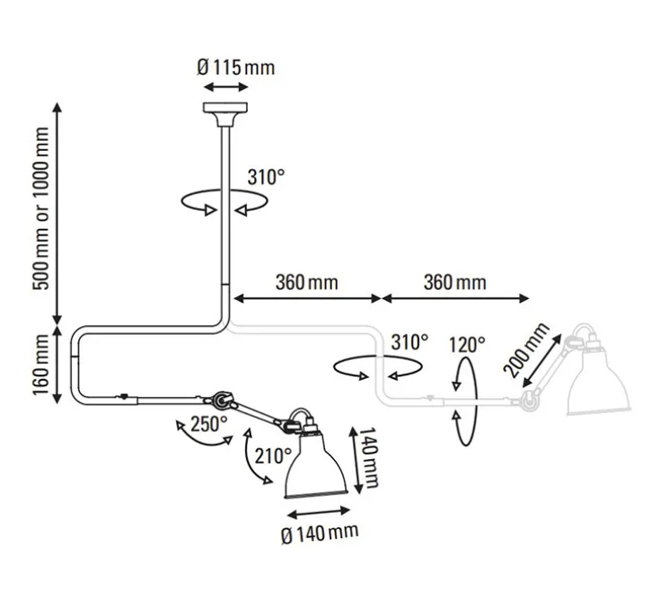 Plafonnier, Lampe Gras 312, corps noir, abat-jour rond rouge (intérieur blanc), L36cm, H66cm - DCW éditions Paris