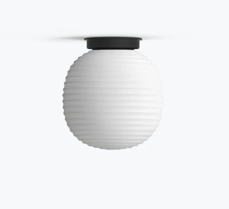 Plafonnier, Lantern, verre opal blanc, noir, Ø20cm, H22cm - New Works