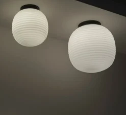 Plafonnier, Lantern, verre opal blanc, noir, Ø30cm, H32cm - New Works