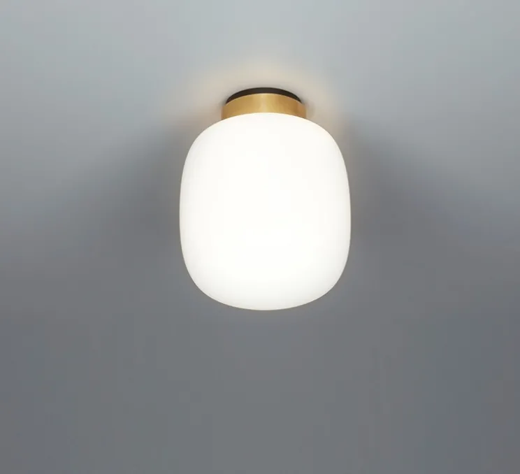 Plafonnier, Legier, 557.72, noir texturé, laiton brossé, verre opalin, IP40, LED, dim, 2700K, 800 lm, Ø25cm, H30cm - Tooy