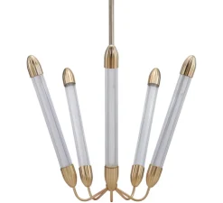 Plafonnier, Lemon squeeze penta long, laiton, verre opalin, Ø85,6cm, H99-154cm - Umage