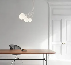 Plafonnier, Moony, 5 globes, blanc, Ø75cm, H120cm - Karman