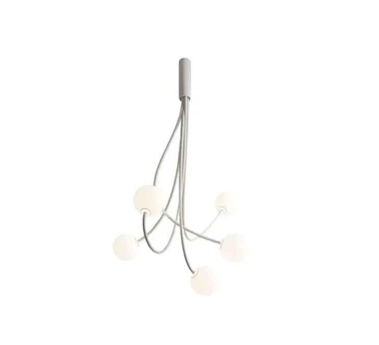 Plafonnier, Moony, 5 globes, blanc, Ø75cm, H120cm - Karman