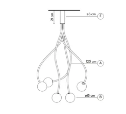 Plafonnier, Moony, 5 globes, blanc, Ø75cm, H120cm - Karman