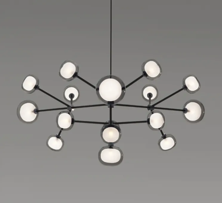 Plafonnier, Nabila 552.16, noir matt, noir chromé et verre fumé, IP40, Ø130cm, H58cm - Tooy