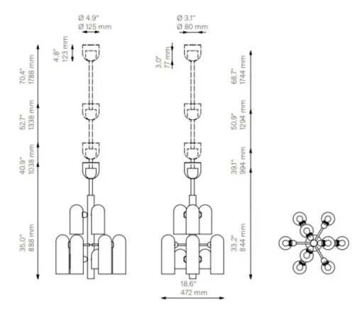 Plafonnier, Odyssey 12, laiton, Ø47,2cm, H84,4cm - Schwung