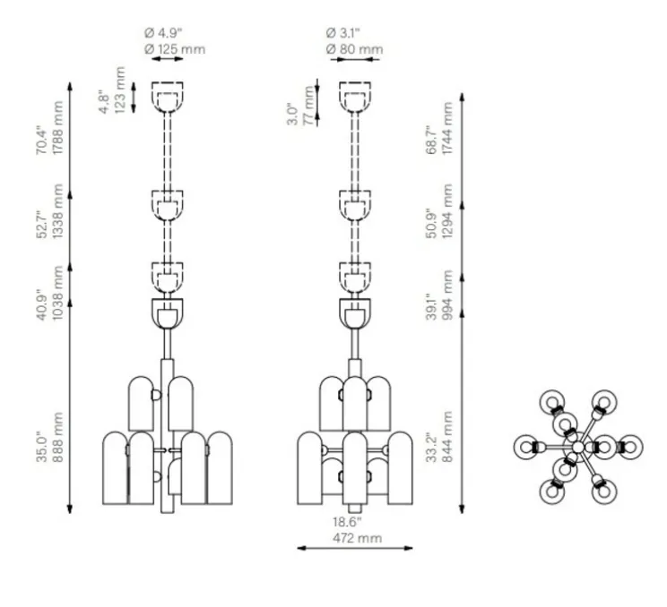 Plafonnier, Odyssey 12, laiton, Ø47,2cm, H84,4cm - Schwung