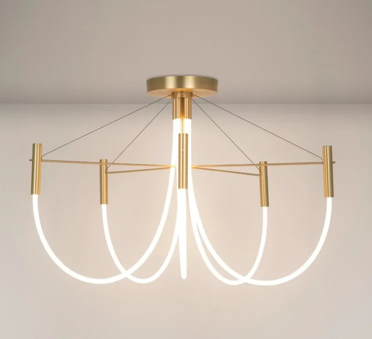 Plafonnier, Paradoxe 5L, laiton satiné, LED, dim, 2700K, 2850 lm, Ø89cm, H58cm - CVL