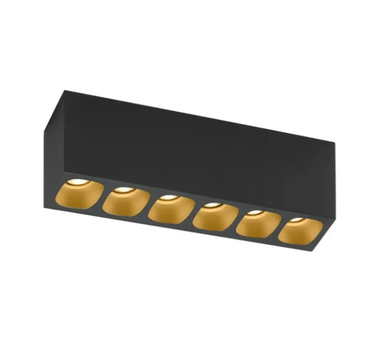 Plafonnier, Pirro surface 6.0, noir intérieur doré, LED, dim, 2700K, 2410 lm, L27cm, H8cm - Wever&Ducré