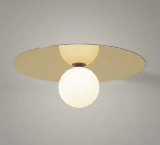 Plafonnier, Plate and Sphere, laiton poli, Ø65cm, H3cm - Atelier Areti