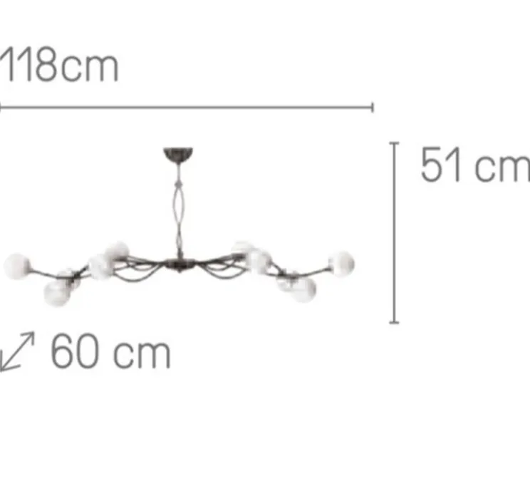 Plafonnier, Sabia 10L, verrerie S100, nickel, L118cm, H51cm - Manufacture