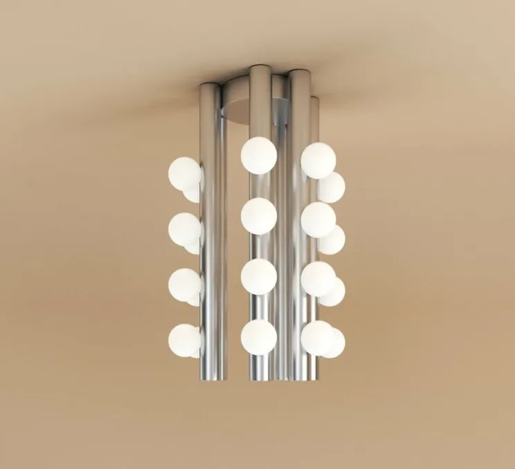 Plafonnier, Six Tubes 566, nickel, Ø24cm, H80cm - Atelier Areti