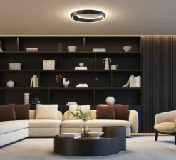 Plafonnier, Tidal 75, noir mat, LED, dim, 2700K, 8589 lm, Ø75cm, H6,1cm - Lodes