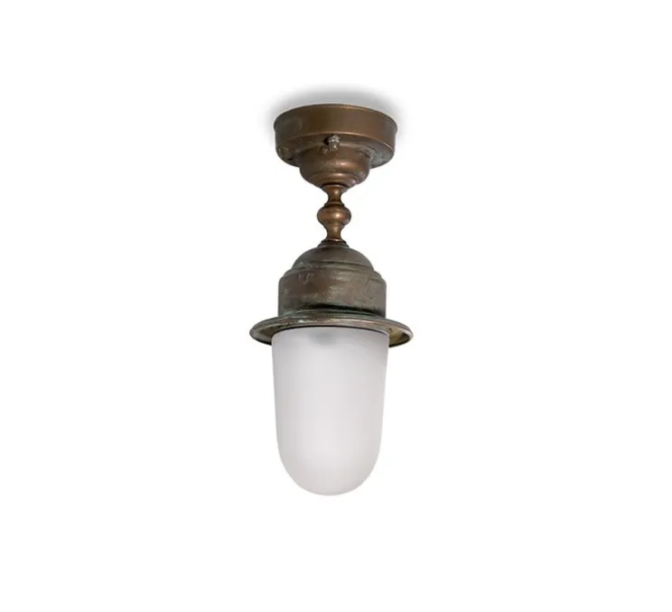 Plafonnier, Torcia 1893, laiton vieilli, vert de gris, IP44, Ø14,5cm, H32cm - Moretti Luce