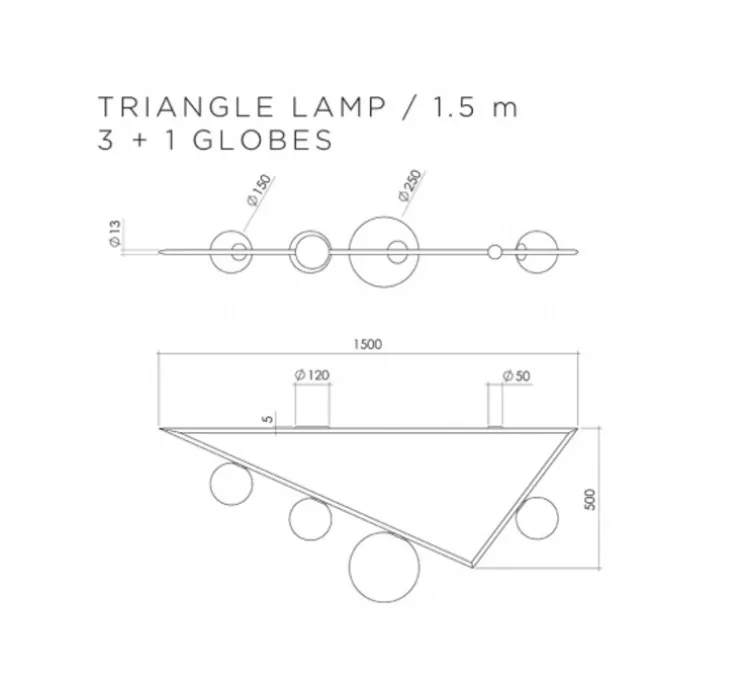Plafonnier, Triangle 3+1, laiton, L150cm, H50cm - Atelier Areti