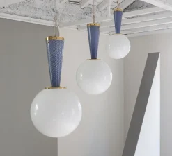 Plafonnier, UPSIDE DOWN brass 30, Blu Senza Tempo, Ø30cm, H57,9cm - Magic Circus