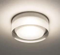 Plafonnier, Vancouver Round 90 LED, transparent, blanc, IP44, LED, dim, 3000K, 680,9 lm, Ø9cm, H6,6cm - Astro