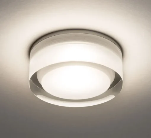 Plafonnier, Vancouver Round 90 LED, transparent, blanc, IP44, LED, dim, 3000K, 680,9 lm, Ø9cm, H6,6cm - Astro