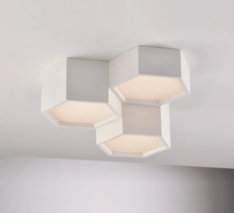 Plafonnier, Vertbois, plâtre, prêt à peindre, Audrey, Triple, blanc, LED, 2700-6500K, 3930 lm, L35cm, H15cm - Nedgis