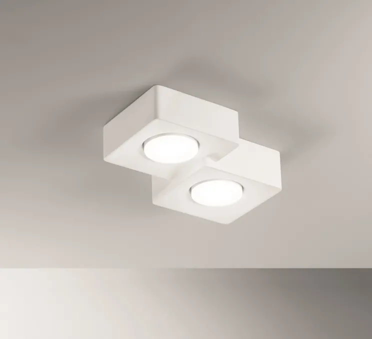 Plafonnier, Vertbois, plâtre, prêt à peindre, Bérénice, Double square, blanc, L26cm, H6,3cm - Nedgis