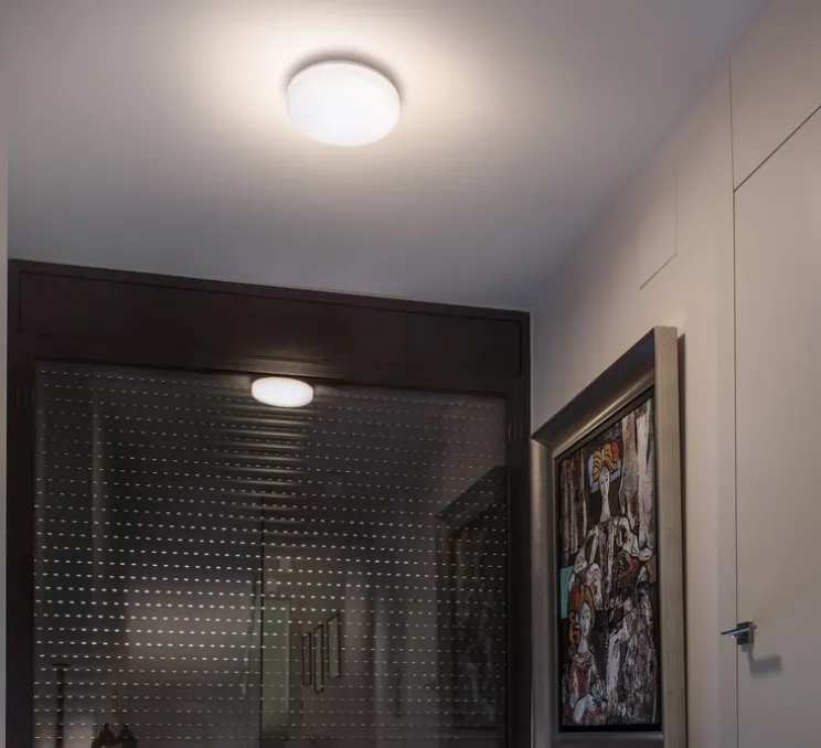 Plafonnier, Zon Led, blanc mat, IP54, LED, dim, 3000K, 1600 lm, Ø28cm, H5cm - Faro