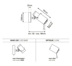 Spot, Biny spot LED, noir et or, avec interrupteur, 2700k, L6,5cm, H15,4cm - Dcw editions