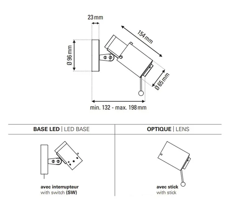 Spot, Biny spot LED, noir et or, avec interrupteur, 2700k, L6,5cm, H15,4cm - Dcw editions
