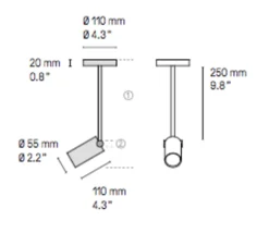 Spot, Calée XL, laiton satiné, graphite satiné, LED, 2700k, 700lm, L11cm, H25cm - CVL