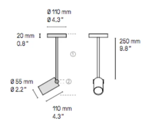 Spot, Calée XL, laiton satiné, graphite satiné, LED, 2700k, 700lm, L11cm, H25cm - CVL