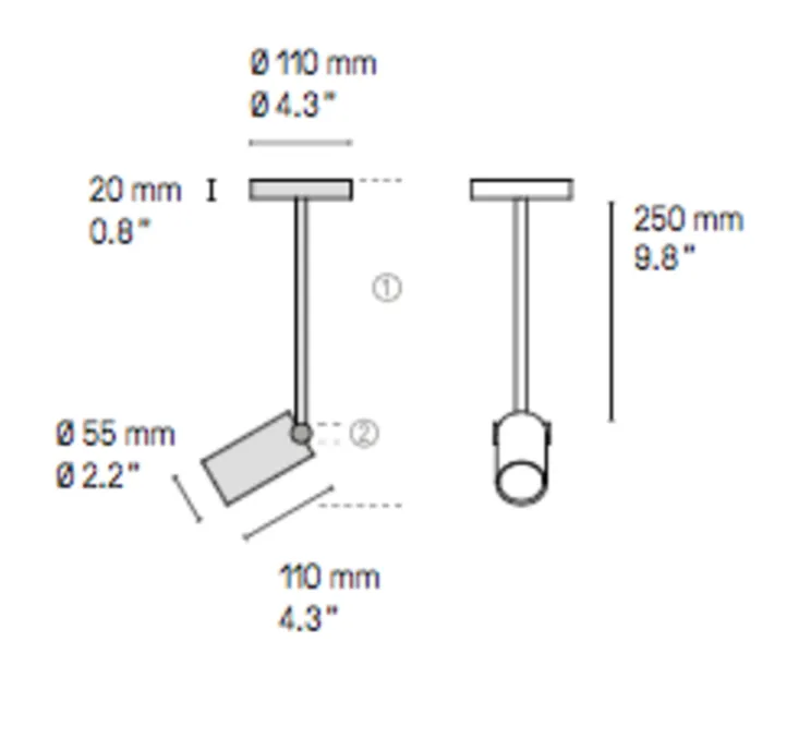 Spot, Calée XL, laiton satiné, graphite satiné, LED, 2700k, 700lm, L11cm, H25cm - CVL