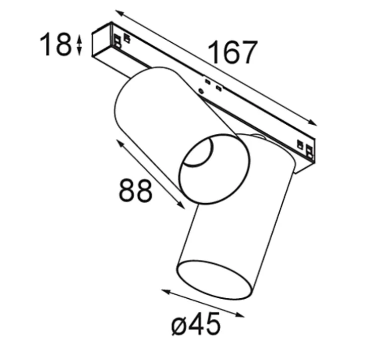 Spot double pour rail, Minude Track 48V Adjustable 45 2x, noir, LED, dim, 2700K, 579 lm, Ø4,5cm, H8,8cm - Modular