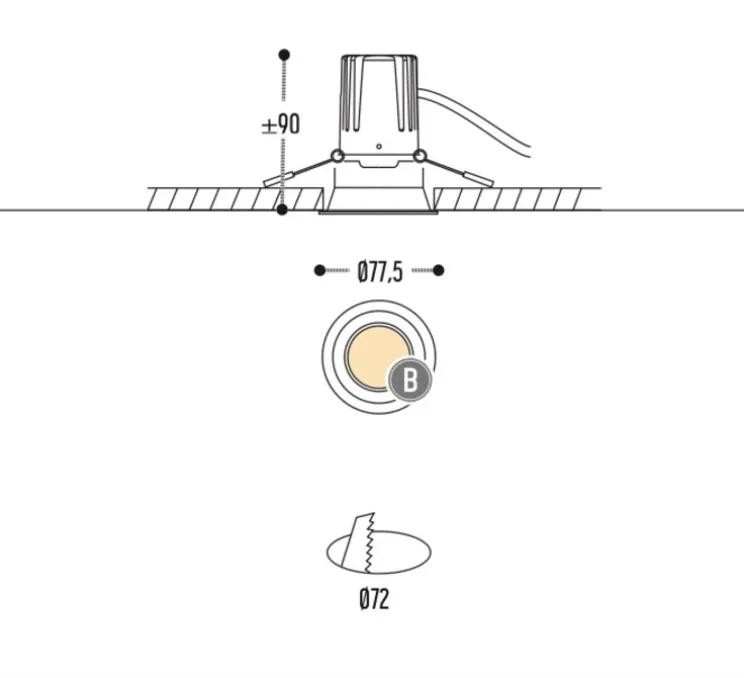 Spot encastrable, Atsjoem, noir, LED, dim, 2700k, 780 lm, Ø7,75cm, H9cm - Dark