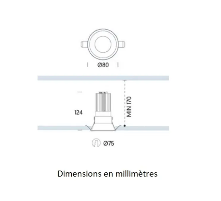 Spot encastrable, Kono 1, noir, IP54, LED, 3000K, 1000 lm, Ø8cm, H12,4cm - ONOK