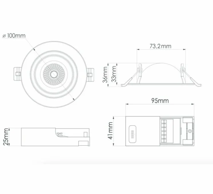 Spot encastrable, Léo orientable, aluminium brossé, IP65, LED, dim, 2700, 3000 ou 4000K, 650-690 lm, Ø7,3cm, H3,6cm - Solum